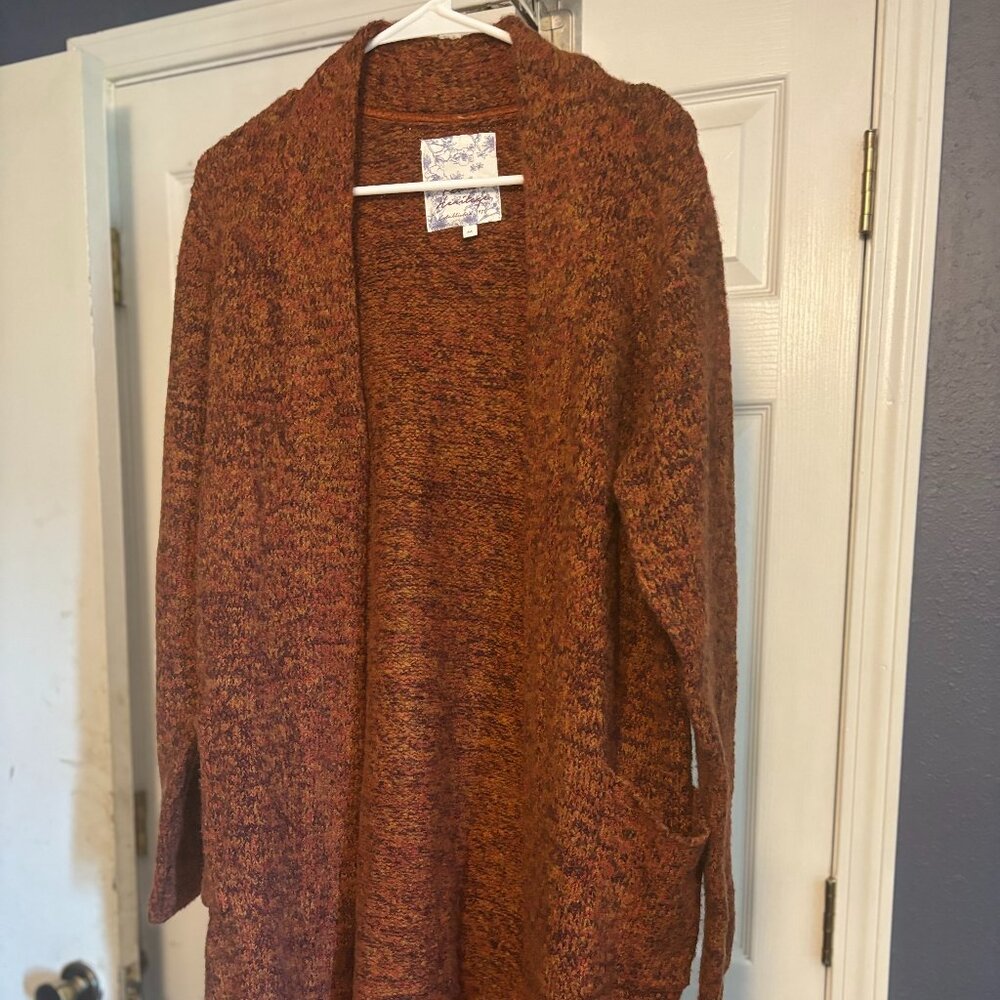Falmer Heritage Cardigan Long Women's Sz M w/Matching Scarf Pockets Rust